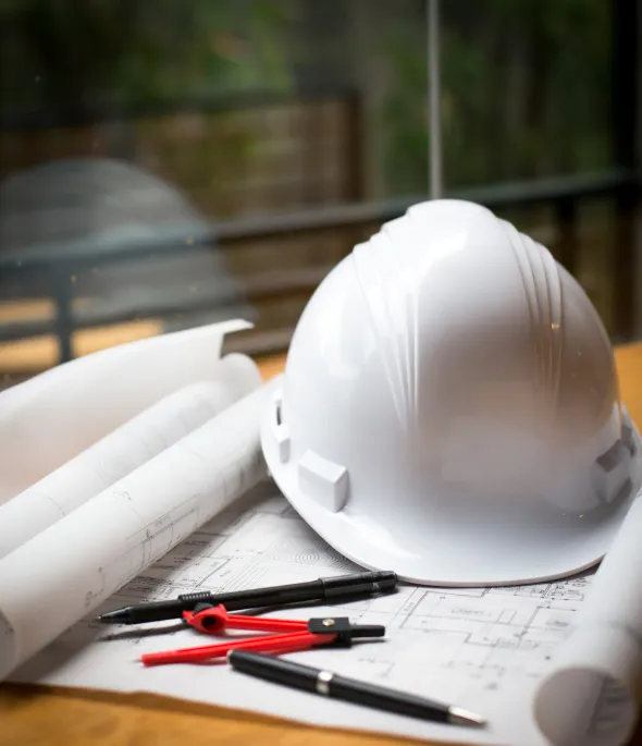 Profissional da Engeplena analisando projetos de engenharia